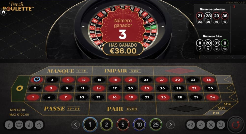 Acertar el número 3 en la ruleta francesa