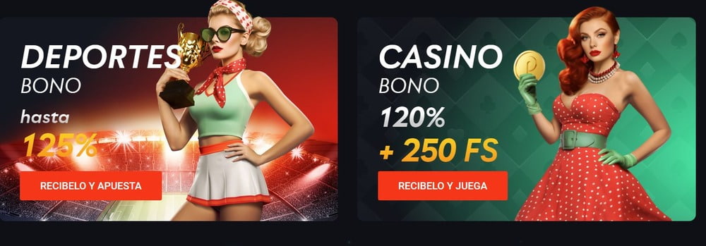 Banner con información sobre los bonos de bienvenida de Pin Up Casino