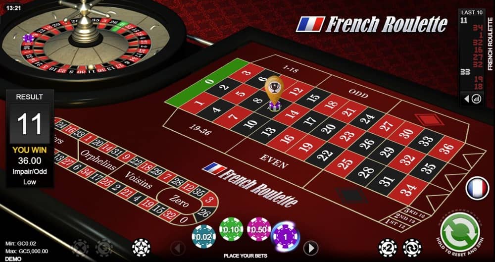 Jugabilidad de la ruleta francesa