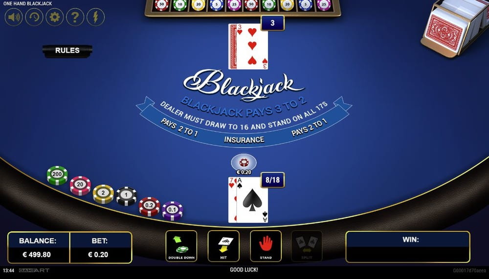 Repartir cartas en el Blackjack a una mano