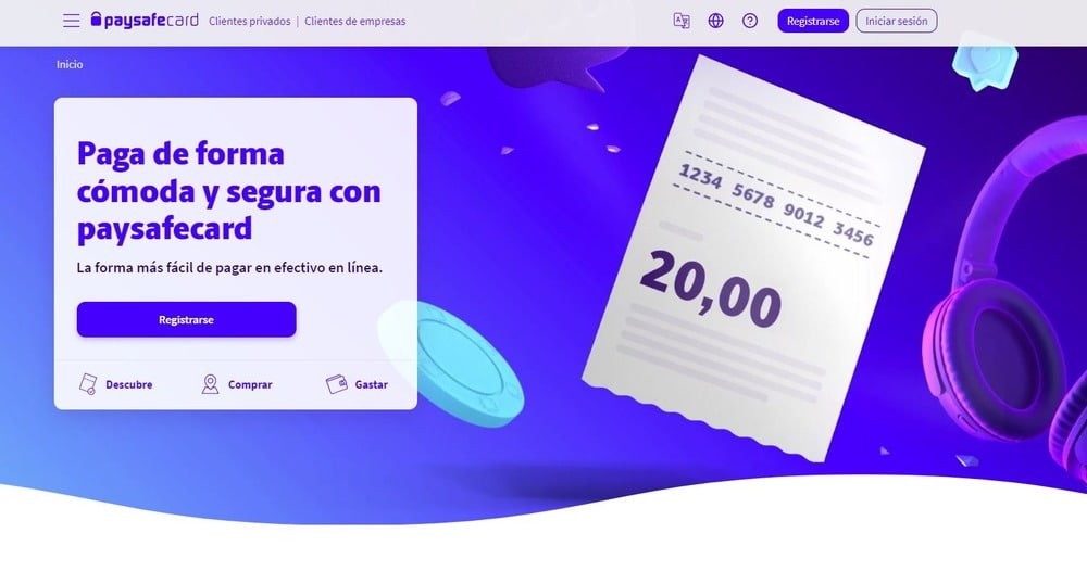 Página de inicio de Paysafecard