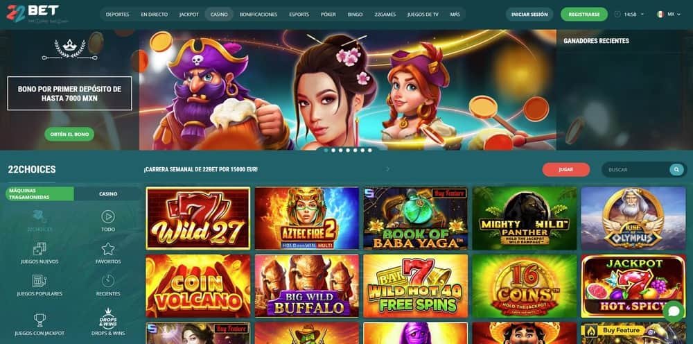 Sección de tragamonedas del casino 22bet