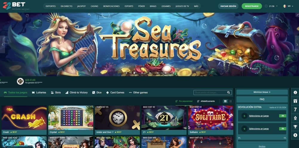Sitio oficial del casino 22bet